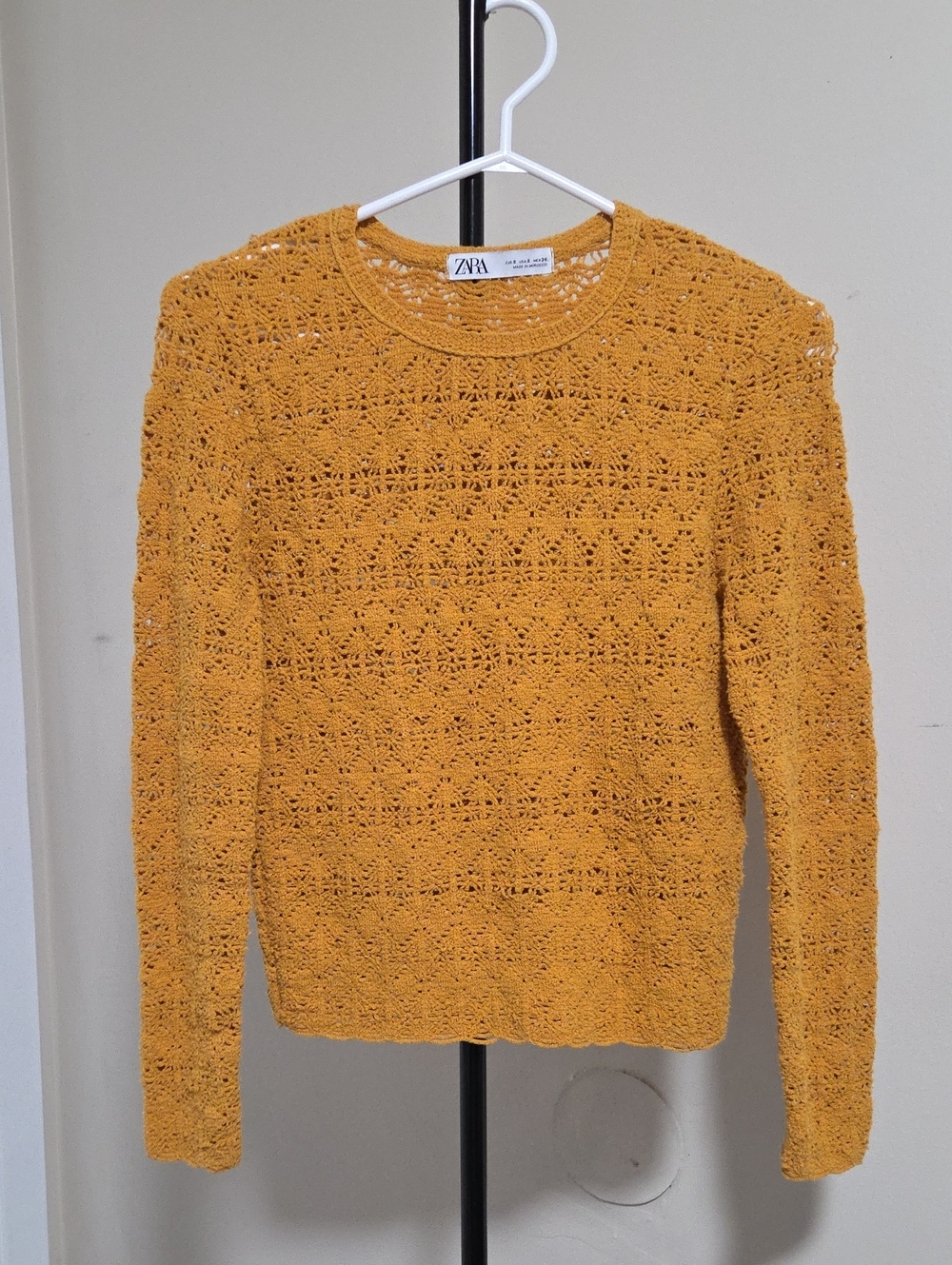 ZARA Mustard Open-Knit Crewneck Sweater